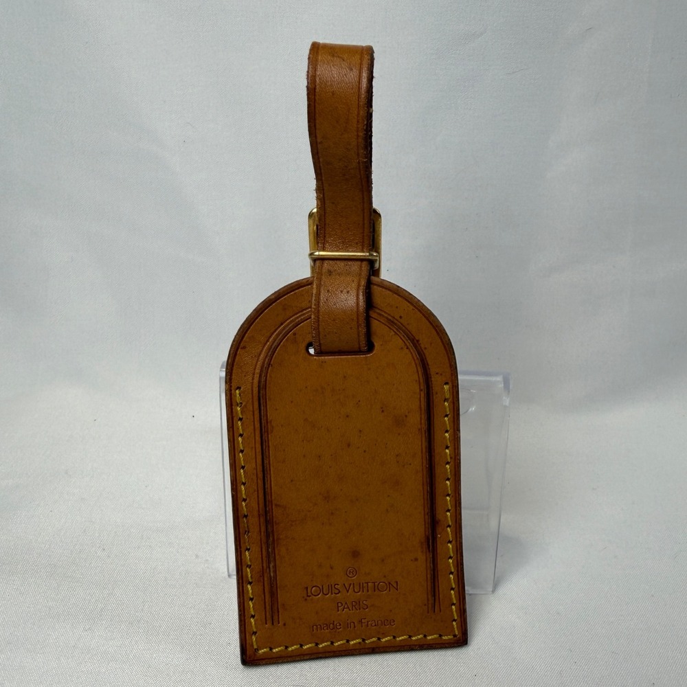 Louis Vuitton Luggage Tag Unisex OS Brown Vachetta Leather Name Tag Gold Buckle